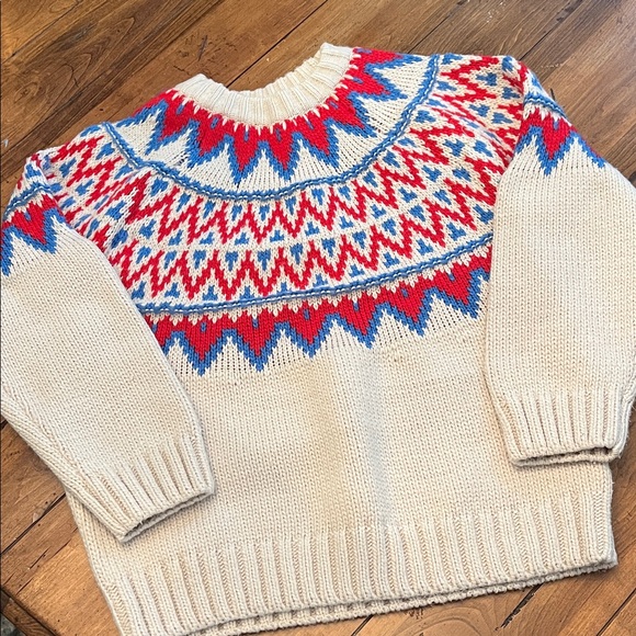 H&M Sweaters - H&M Cream Sweater with Red and Blue Pattern
